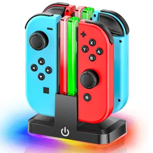 Switch Controller Charger for 4 Joycons with 9 RGB Light Modes, Joy con Charger Stand with LED Indicators, Switch Charging Dock Station for Joycon Charging (Not for Joycon 2) Switch Accessories
