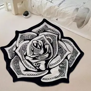 1 Piece Minimalist Black & White US Dollar Origami Flower Pattern Mat, Floral, Decorative Area Rug, Imitation Cashmere, Soft & Comfortable, Anti-Slip, Suitable for Bathroom, Bedroom, Living Room & More, Perfect for US Dollar Enthusiasts