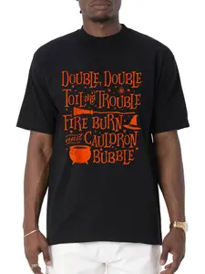 100% Cotton Double Double Toil and trouble, Shakespeare Quote Halloween T-Shirt Women's Men's Graphic Tee Causal Tops Fashion