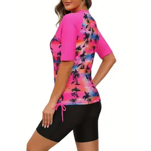 2026 New European and American Style Women's Two-Piece Short-Sleeve Swimsuit with Shorts   TD-C202411-09