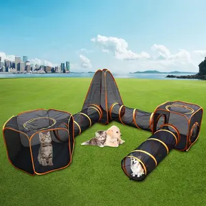 6 in 1 Pet Cat and Dog Tunnel Tent - 6 in 1 Large Space Cat Enclosure - Foldable Pet Tent - Outdoor Pop Up Cat House - Dog Playground for Backyard