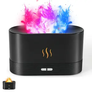 Colorful LED Flame Air Aroma Diffuser & Humidifier - Upgraded 7 Flame Colors, Noiseless Essential Oil Diffuser for Home, Office, Yoga with Auto-Off Protection, 180mL Capacity