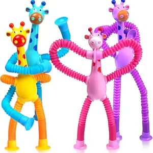 Giraffe Sensory Travel Toy Set, 4-Piece Stretchable Suction Cup, Glow-In-The-Dark, Kids' Educational Puzzle, Stress Relief, Car & Airplane Play