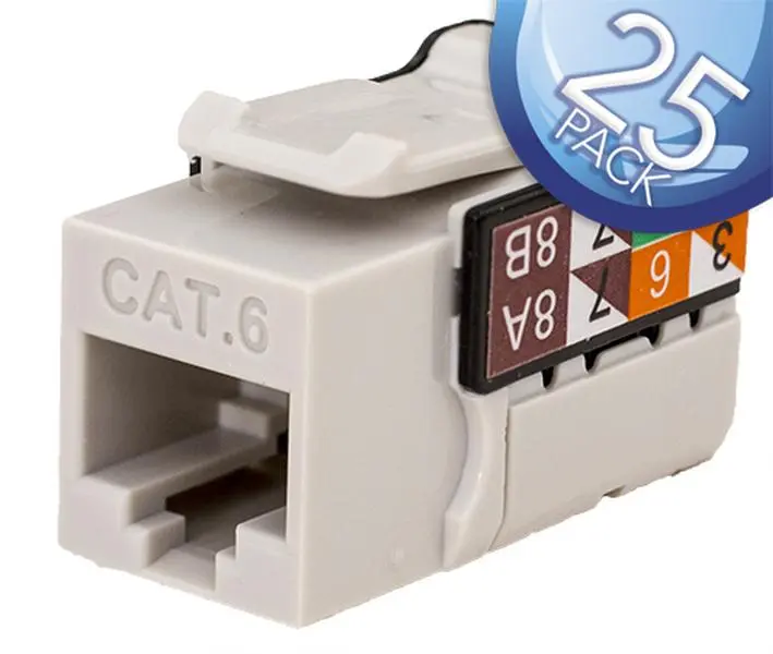 Vertical Cable CAT6 RJ45 Keystone Jack Ethernet Network Connector - Gray - 25 Pack