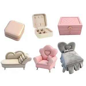 6Pcs Jewelry Box Collections ,Multi-Style Sofa Cushions,Leather Jewelry Box,Plum Jewelry Box,Bed Jewelry Box for Necklace Earrings Rings Bracelets, Large Jewellery Holder Case Birthday Valentine