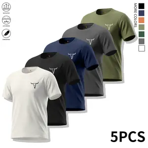 5-Pack Men’s Simple Crew Neck Bull Short Sleeve T-Shirts, Breathable Moisture-Wicking Sports Fitness Gym Workout Shirts, Suitable for Commuting, Workouts, and More