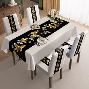 2/5/7PCS restaurant chair decoration, gold butterfly pattern on black background, removable for cleaning, dirt resistant, sewn closed, suitable for home, office, hotel chair decoration