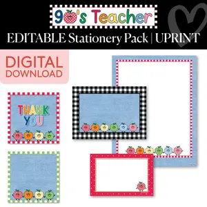 Printable Retro Editable Stationery Pack | 90s Teacher