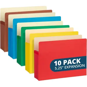 10 Expanding File Pockets Accordion File Folders Letter Size 5.25” Expandable Pockets Assorted Colors