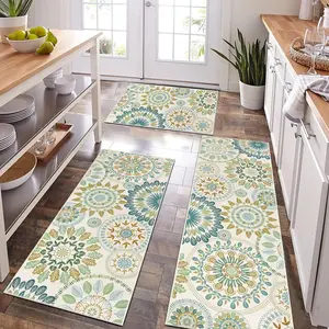 HEBE 3-Piece Washable Farmhouse Boho Kitchen Rugs Set, Non-Slip Durable Area Rugs, Floral Kitchen Floor Mat for Hallway, Entryway