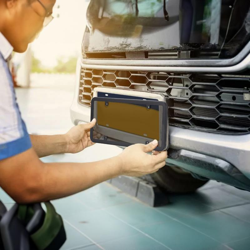 Dazone 2Pcs Black Personalized License Plate Frame Cover With Matching Screw Cap Screws Fits Any Standard US Plates