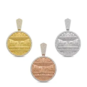 Space ice 3 Inch (76mm) Iced Out The Last Supper Pendant, 122g Heavyweight Zircon Religious Medallion, Hip Hop Bling Necklace Charm for Men
