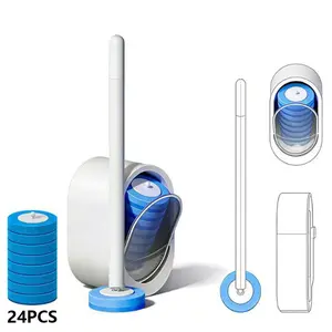 Disposable Toilet Scrubber Brush Kit with 24 Refill Heads, Lightweight Wand, Self-Cleaning Pads, Wall-Mount Buckle, ABS Construction - Toilet Cleaning System, Home Bathroom Cleaning Tool - No Pre-Rinse, No Mess, No Odor