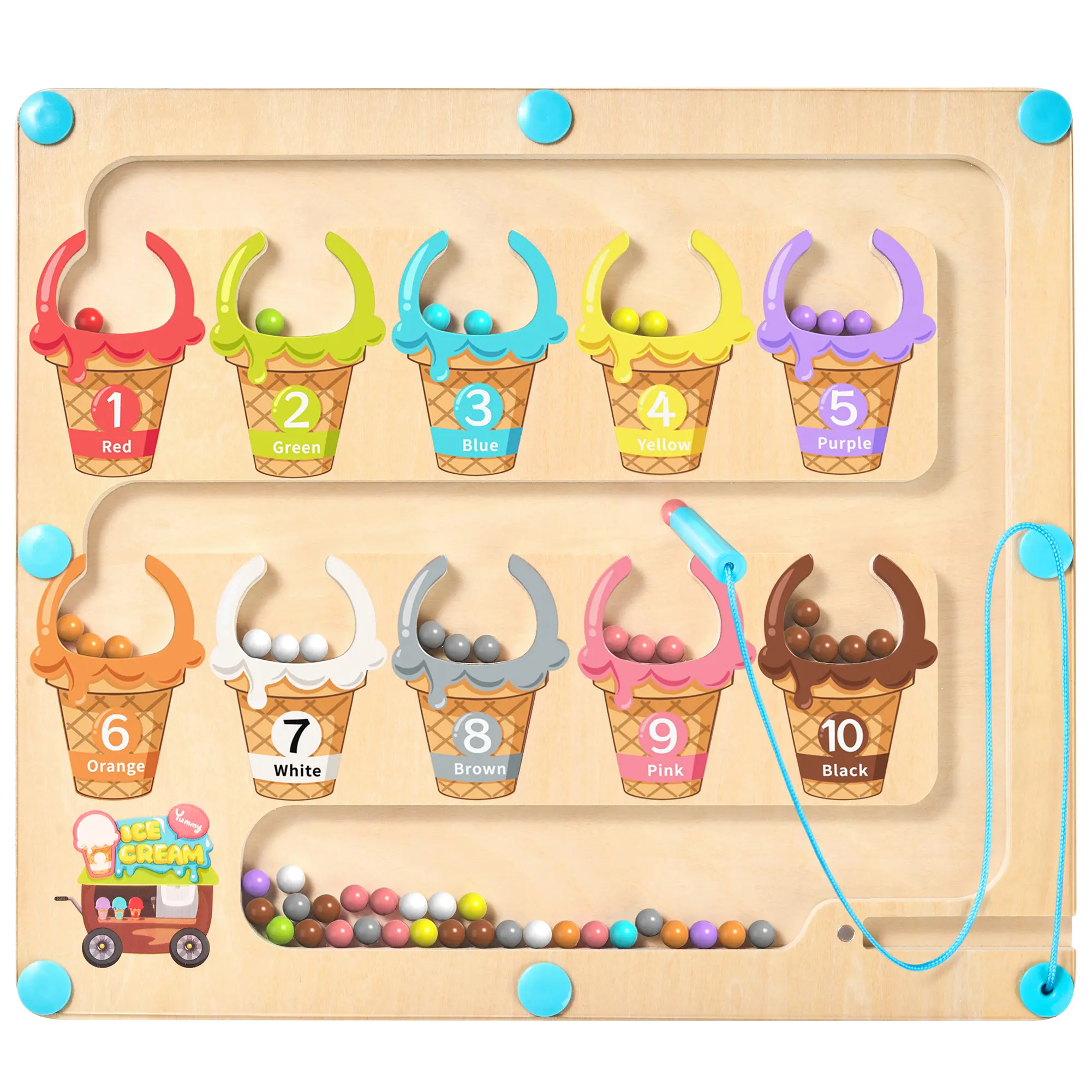 GAMENOTE Hardwood Ice Cream Theme Magnetic Color and Number Maze - Montessori-Inspired Shape Recognition Puzzles, Color Matching Board, Counting Toy for Fine Motor Skills, Ages 4-12 summerwins,summerwins