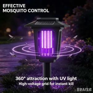 2 Pack Solar Bug Zapper Lights Outdoor, WaterproofMosquito Killer & Landscape Pathway Lights, UV ElectricInsect Trap for Garden Yard Patio Lawn