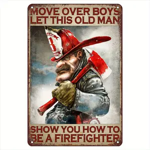 Vintage Firefighter Metal Painted Iron Sign - The Perfect Choice For Home And Fire Station Decoration, The Ideal Gift For Fire Lovers, Waterproof And Weatherproof Decoration, Suitable For Universities, Bathrooms, Caves, Bars, Cafes, Garages