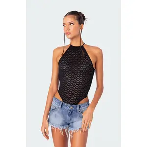 Edikted Women's Sheer Lace Open Back Bodysuit