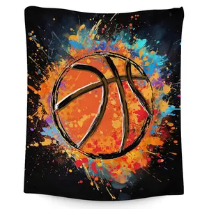 Blanket foR boys - A basketball-themed throw blanket Gift foR basketball lovers. black, soft and fuzzy basketball-themed stuff foR the couch,