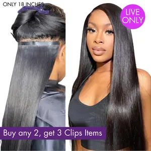 [BUY 2 GET 3]LUVME 100% Virgin Human Hair Extensions Seamless & Invisible Edge Straight, Body Wave, Kinky Curly, Yaki Straight, Messy Burmese Curl Clip-In