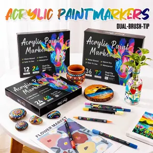 24/72/96Colors Dual Tip Brush Tip AcrylicPaint PensMarkers, Double Headed DifferentColor Art Graffiti PenMarker Pen for Lettering and Creative Painting, Rocks,Mugs,Ceramic, Glass