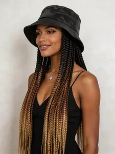 Braided Bucket Hat Wig Synthetic Black Deep Brown Light Brown Box Braiding Hair Extensions 24inch Long Ombre Braids With Bucket Hat