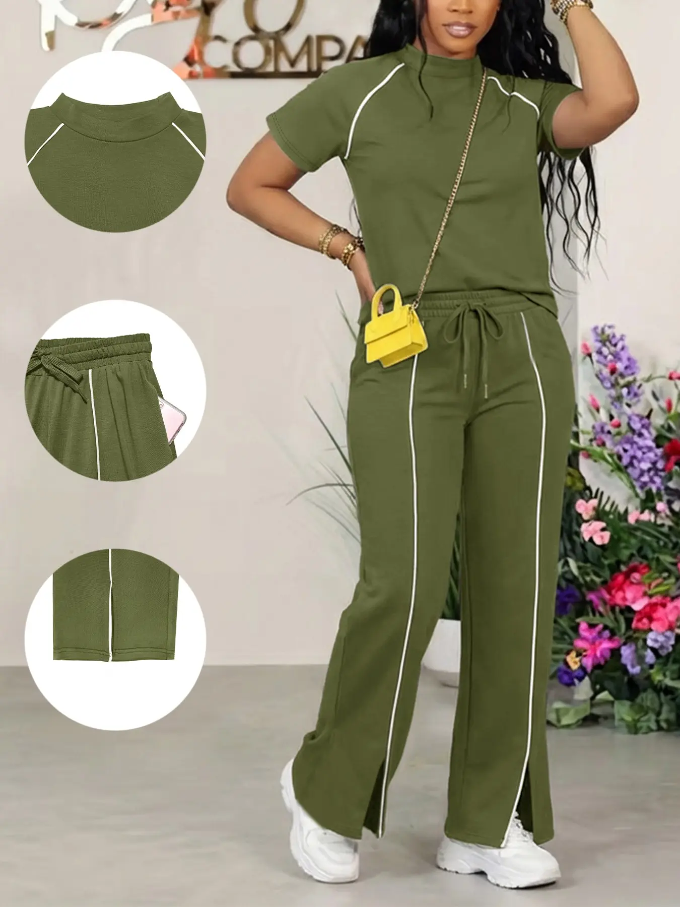 Women's Basic Solid Color Short Sleeve Two-Piece Set Outfit, Casual Round Neck T-Shirt and Fitted Long Pants for Everyday Wear, Summer, Fall & Winter Fashion