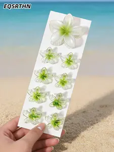 9pcs Plumeria Hair Clips Set, Transparent Hawaii Flower Claw Clips for Summer, Clear Flower Accessories for Girls and Women, Beach Trip Styling Tools, Travel Essentials