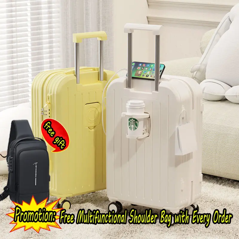 Introducing the 2024 Multifunctional Luggage: Lightweight Carry-on Case with 360-degree Swivel Wheels, Password Lock, Durable Travel Suitcase, Trolley Case, and Rechargeable Function in Sizes 20 to 26 inches.