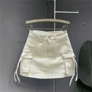 Zipper Placket Denim Skirt with Buttons for Women with Pockets Sexy Mini A-Line Ladies Bottoms Casual and Comfortable Comfort