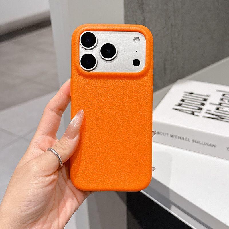 【High Quality】Litchi Grain Real Leather iPhone Case, MagSafe Compatible, Shockproof Slim Protective Cover, Anti-Fingerprint Non-Slip Phone Case for iPhone 12-17 Series