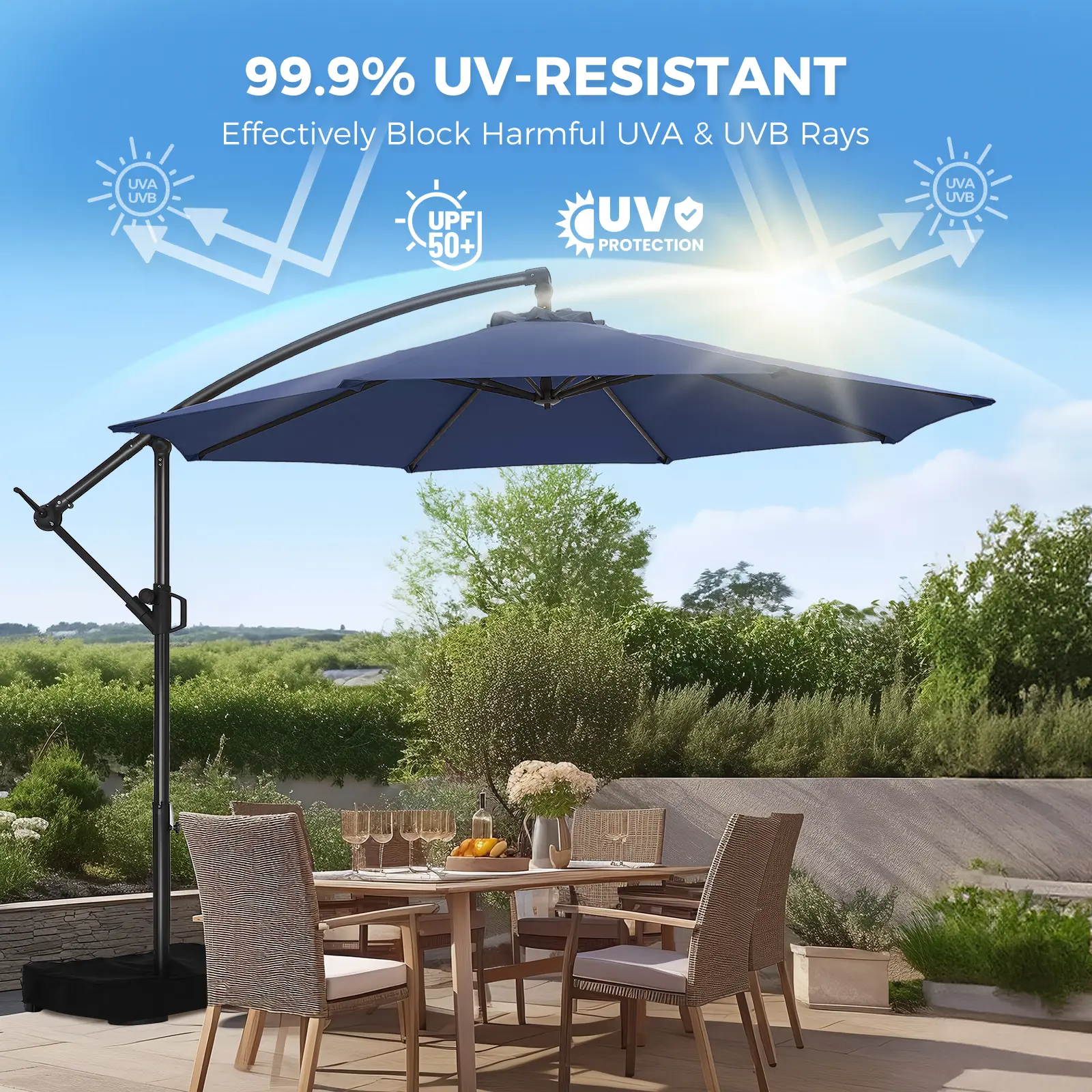 【SummerVibes】10ft Cantilever Patio Umbrella, Round Large Outdoor Umbrella with 360-Degree Rotation, Hanging Offset Market Sun Umbrella, Easy Tilt and Heavy-Duty Frame, for Patio Backyard Garden, Brown