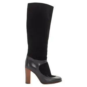 Pre-owned Celine Women's Celine Philo suede sock ankle strap chunky wooden heel tall boot by Rebag