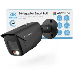 Amcrest UltraHD 4K (8MP) Outdoor Bullet Security IP POE AI Camera IP8M-2796EB-AI (Black), 49ft Full Night Color Vision, Human & Vehicle Detection, Active Deterrent, 256GB MicroSD Recording