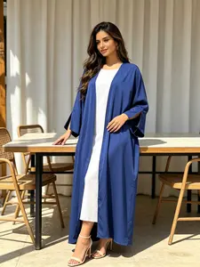 Women's Solid Color Abaya, Elegant Comfort Lightweight Long Sleeve Outerwear for Daily Wear, Ladies Islamic Clothing for All Seasons