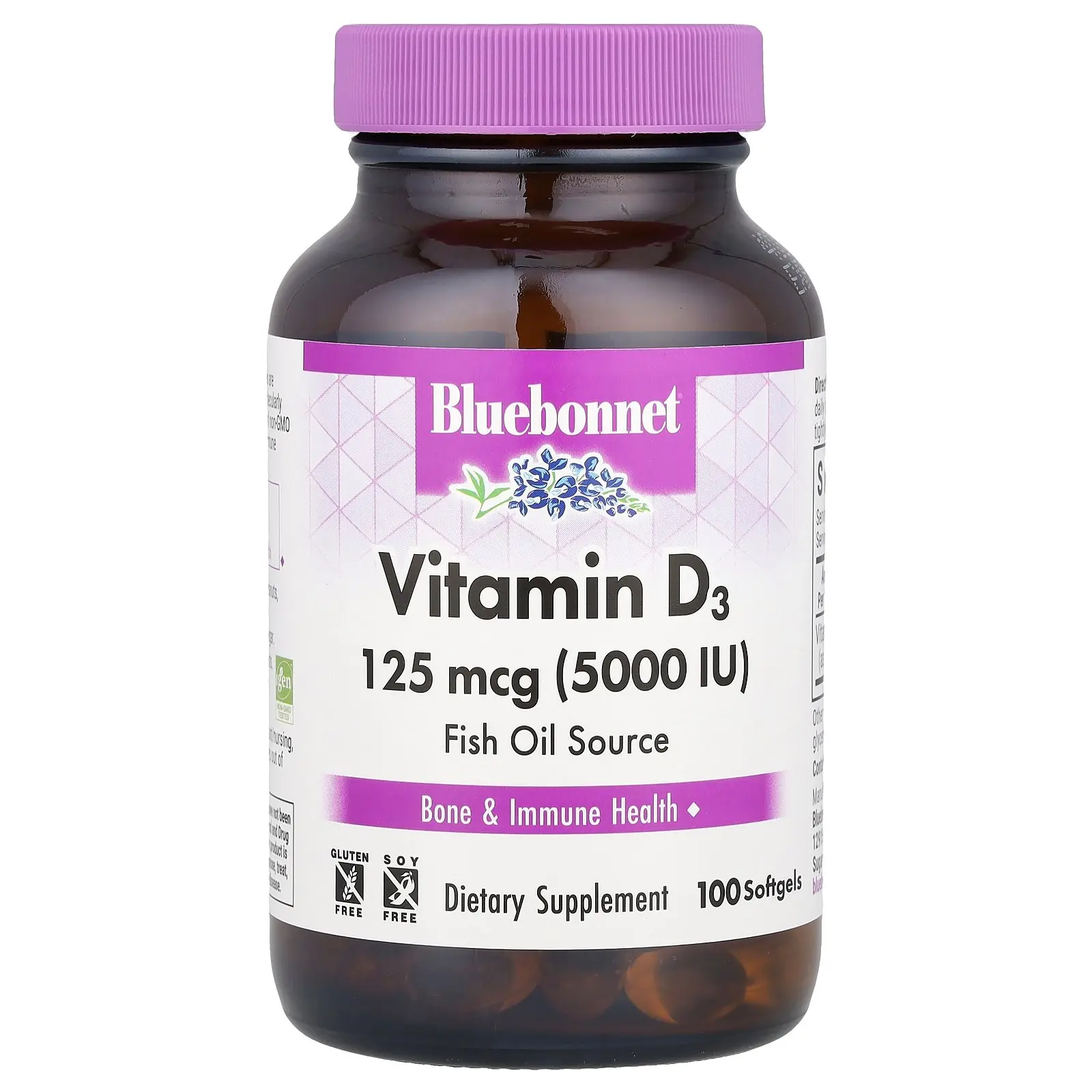 Bluebonnet Nutrition Vitamin D3, 125 mcg (5,000 IU), 100 Softgels