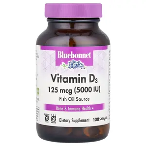 Bluebonnet Nutrition Vitamin D3, 125 mcg (5,000 IU), 100 Softgels Bluebonnet Nutrition Vitamin D3, 125 mcg (5,000 IU), 100 Softgels