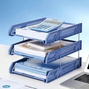 3-Tier Expandable Desktop File Organizer, Space-Saving Stackable PP Plastic Shelves, Durable and Detachable Design for Office Storage