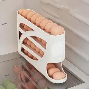 4-Tier Rolling Egg Rack – Space-Saving Side Door Design, Can Hold 30 Eggs, Smooth, Glossy Surface, Convenient Handles | Suitable for kitchen and refrigerator storage | Modern Kitchen Accessories | Durable Plastic Material