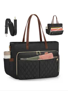 Teacher Tote Bag 15.6 Inch Women's Work Bag with Large Cup Holder, Nurse Bag, Computer Tote Handbag, Essential Office Accessory, Travel Bag Organizer, Side Organizer Bag