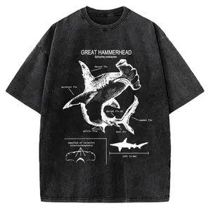 Great Hammerhead Anatomy Vintage Washed T-shirt, Gym Essential, Vintage Casual Crewneck Short Sleeves Menswear Womenswear Tops Classic Cotton Fabric Streetwear