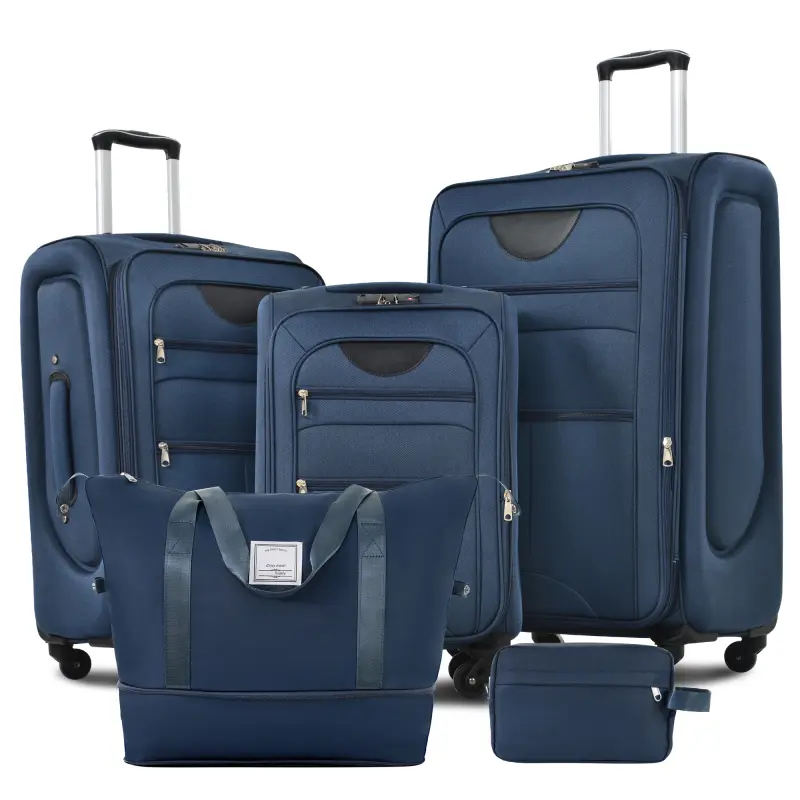 Expandable 3 Piece Softshell Lightweight Luggage Travel Set with Duffel Bag Upright Spinner Suitcase Carry-On with USB Charging Port