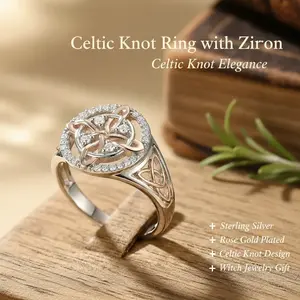 B 925 sterling silver rose gold plated Celtic knot ring with zircon, original witch knot silver ring, S925 witch knot ring with cubic zirconia, witch jewelry, pagan jewelry, gift for devoted protection, gift for her, holiday gift
