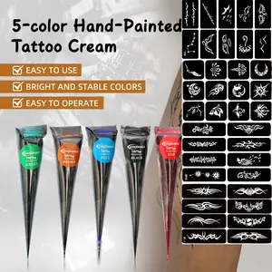 Temporary Tattoo Kit, Includes 5 Henna Tattoo Needles, Template, Semi-Permanent Tattoo Pen, Jagua Gel, DIY Art Party Gift for Men Women Kids Set