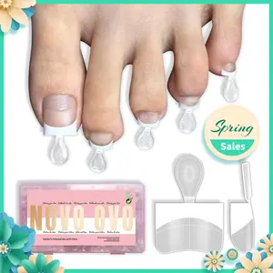 NOVO OVO White French Tip Half Cover Toe Nail Tips, Clear Soft Gel with Auxiliary Line for Fake False Toenail Extension, Sharp Square Medium Wide for Men Women Acrylic pedicure x15 Sizes 240 Pcs