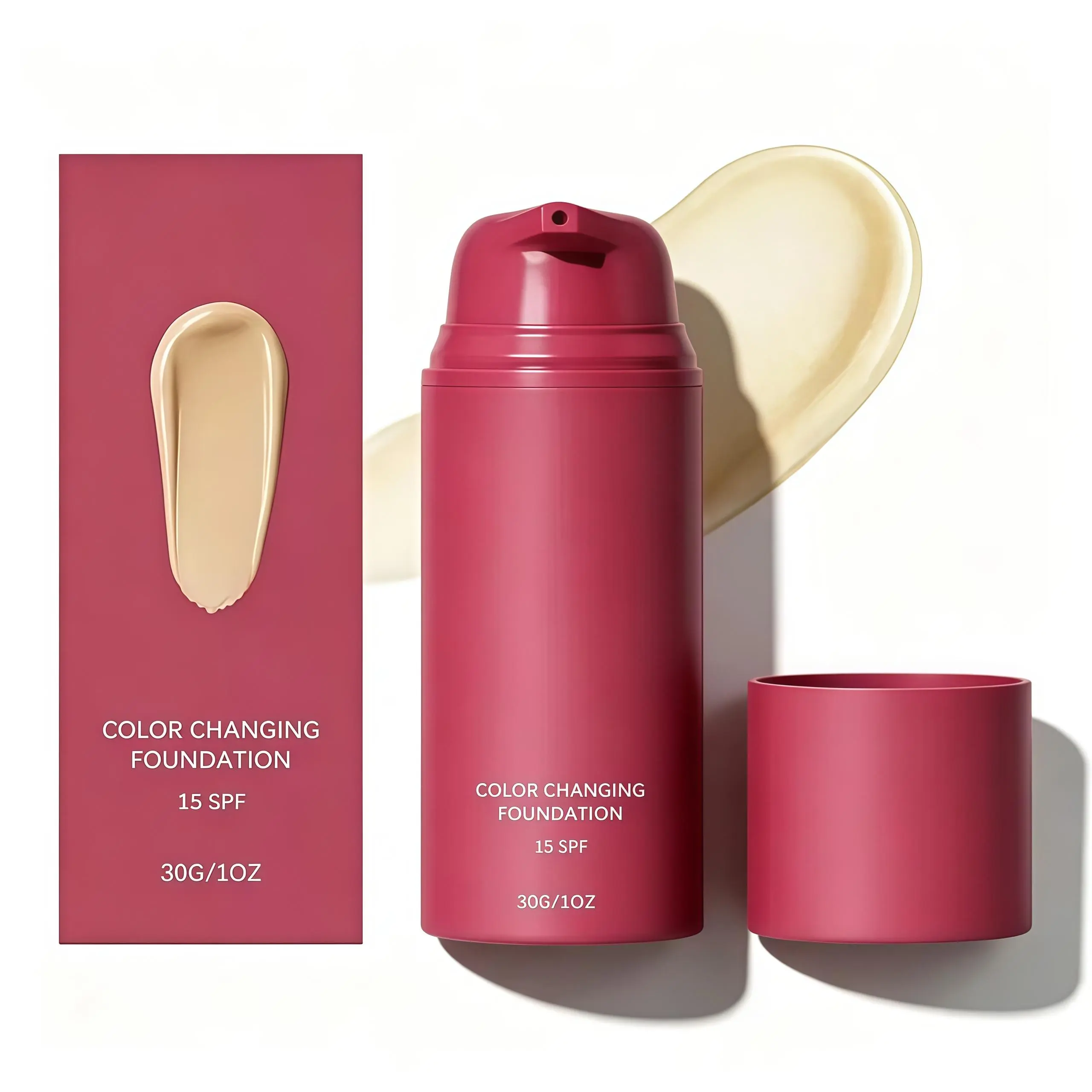 Color Changing Liquid Foundation & Concealer (Natural Tone, 1 fl oz/30ml Bottle) - Broad Spectrum UV Protection, 24H Wear, Vegan, Sensitive, Lightweight, Oily Skin Makeup, Even Skin Tone Daily Flawless Coverage