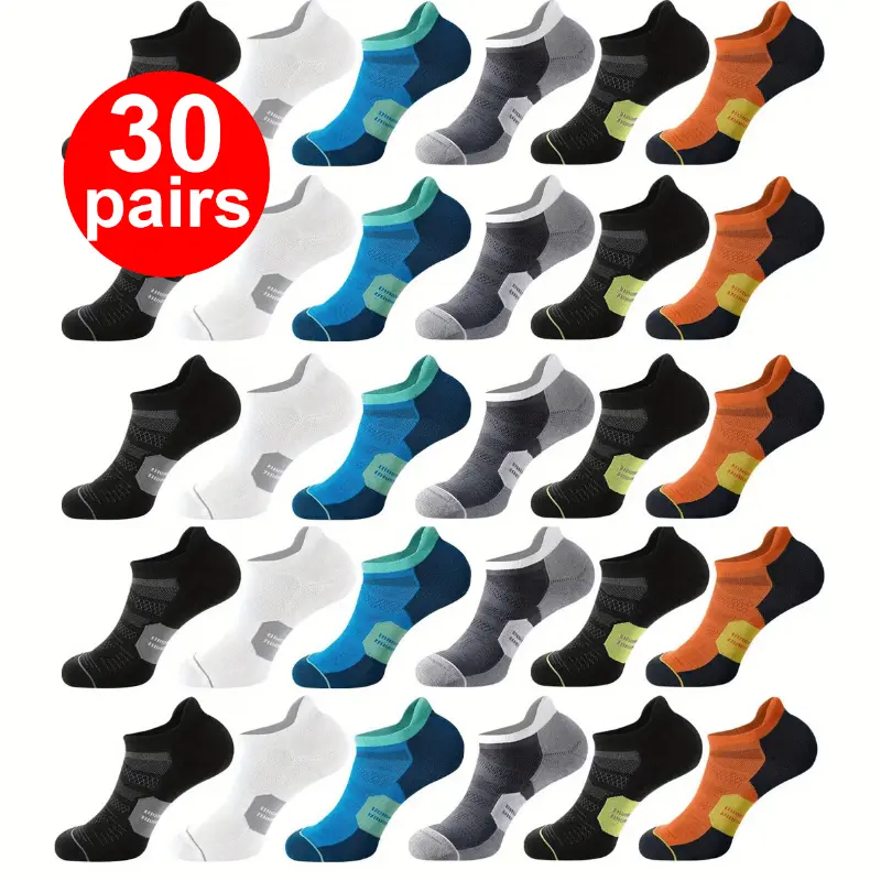 Low-Cut Ankle Socks, 6/18/30 Pairs Unisex Cushioned Polyester Blend Sporty Track Socks for Running & Outdoor Sports, Cushioned Socks