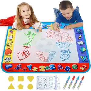 Aqua Coloring Mat,Kids Toys Large Water Painting Mat,Toddlers Doodle Pad with 4 Colors,Gifts for Girls Boys Age 3 4 5+ Years Old,4 Pens,Drawing Molds and Booklet Included