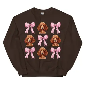 Poodle With Pink Bows Sweatshirt, Trendy Crewnecks for women