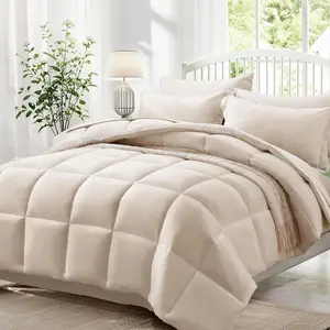 Beige Queen Comforter Set - 7 Pieces Bed in a Bag Queen-Soft - Down Alternative Bed Set- 1800 Series with Comforter, Sheets with 2 Side Pockets, Shams & Pillowcases
