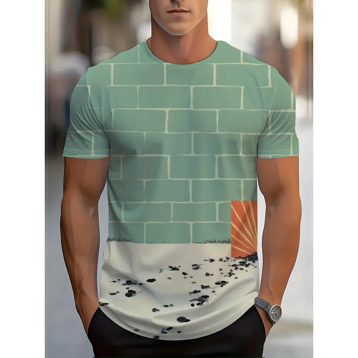 Men's Stylish Abstract Art Graphic Print Tshirt - Casual Polyester Short-Sleeve Round Neck Clothes, Everyday Wear Casual All-Season Menswear Top